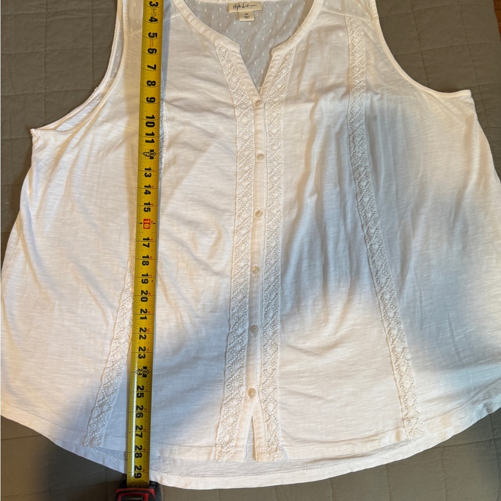 Style & Co. White Sleeveless Button-Front Lace-Trim Top - Picture 5 of 6